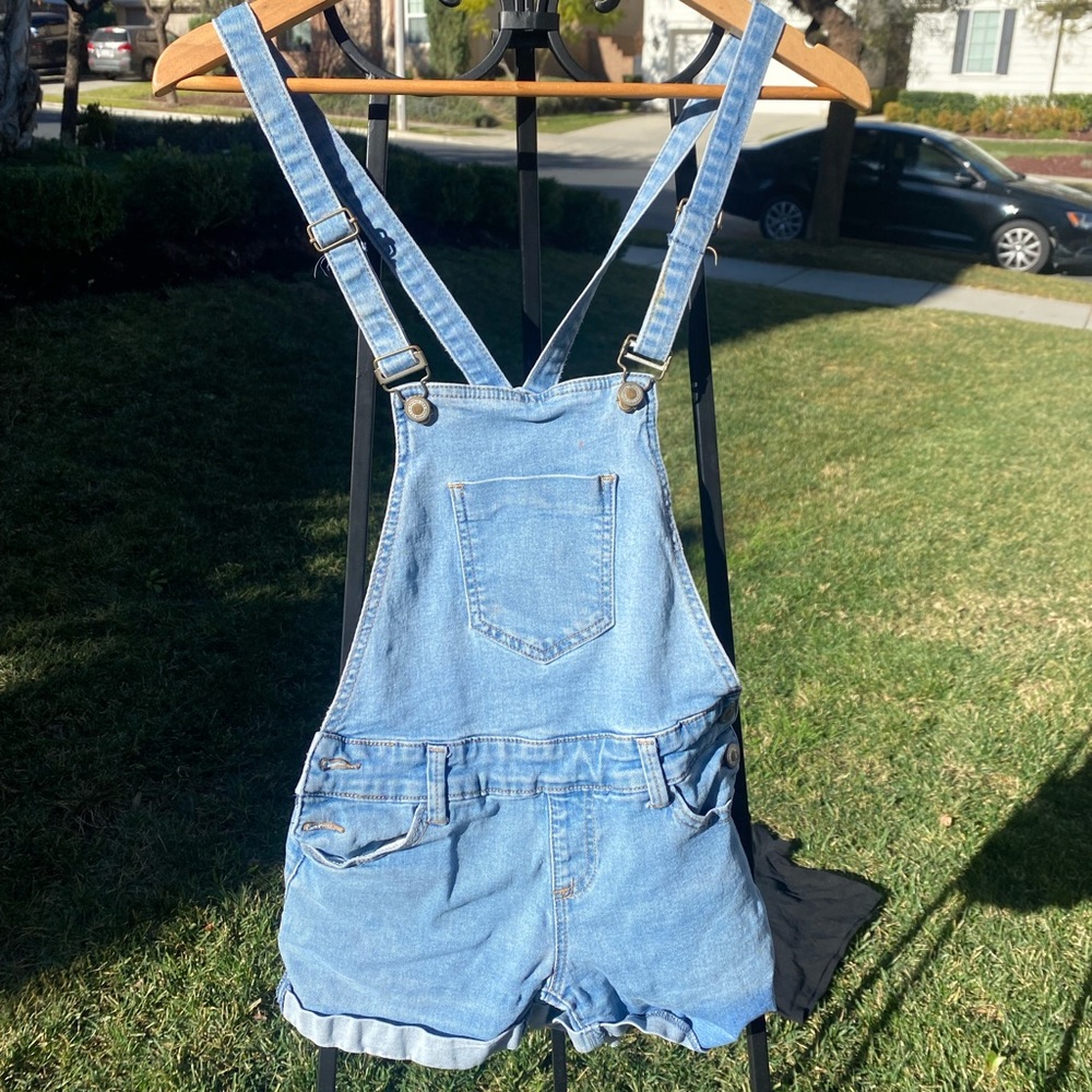 Papaya Light Blue Denim Short Overalls Romper